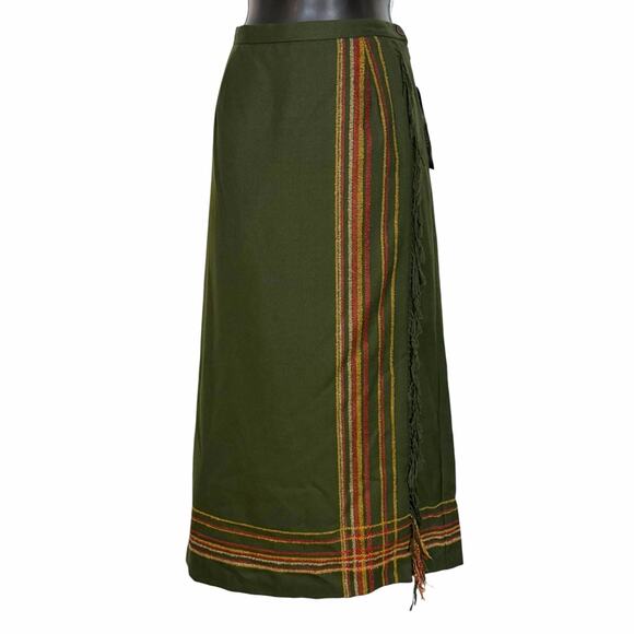 Requirements Dresses & Skirts - VTG 90S Y2K REQUIREMENTS KHAKI GREEN FRINGE WRAP SKIRT NEW OLD STOCK W TAGS 12